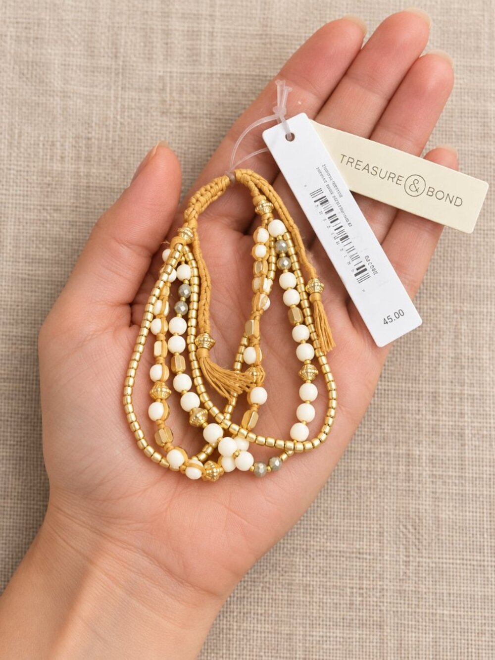 Treasure & Bond Gold White Multi Strand Beaded Bracelet NWT MSRP $45